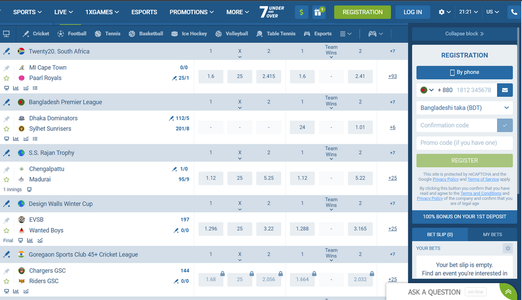 Cara mendaftar di 1xbet